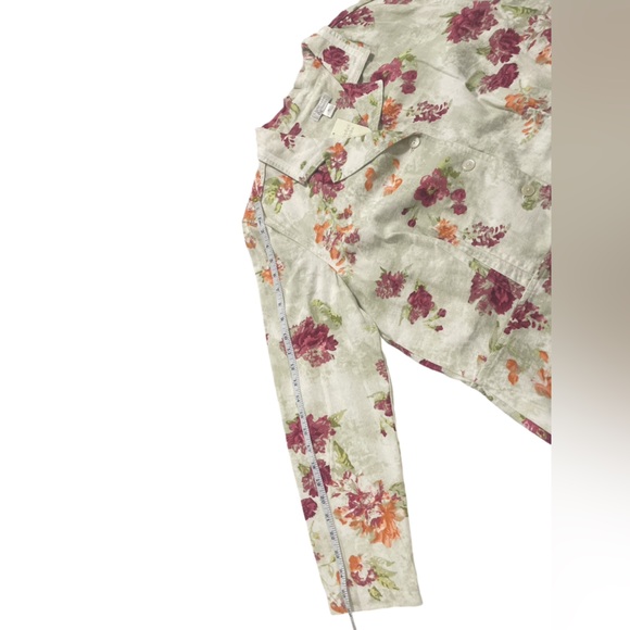 NWOT Christopher & Banks Linen Blend Floral Print Ivory Button Lightweight Jacke - Picture 13 of 13
